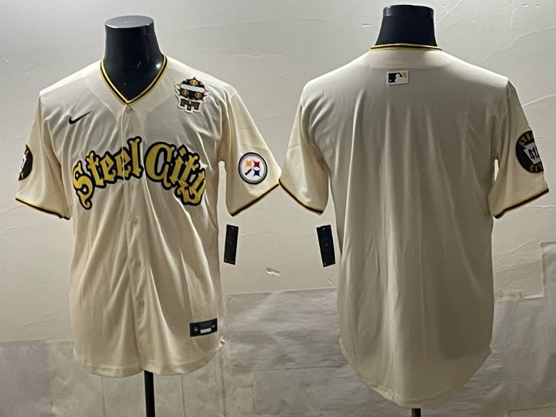 Men 2025 Nike Pittsburgh Steelers Blank Cream Limited NFL Jersey style 02->pittsburgh steelers->NFL Jersey